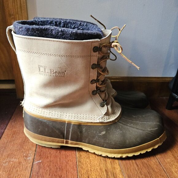 Vintage LL Bean Mens Maine Hunting Shoe Duck Boots Mens Sz 14 Leather Wool Lined - Picture 2 of 11